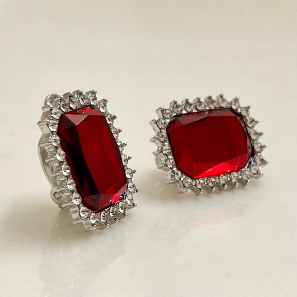 Ruby Red Rhinestone Earrings - image 4